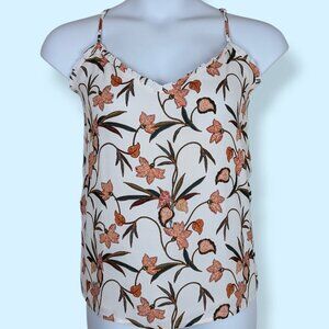 LOFT White Floral Flowy Lined Tank Top